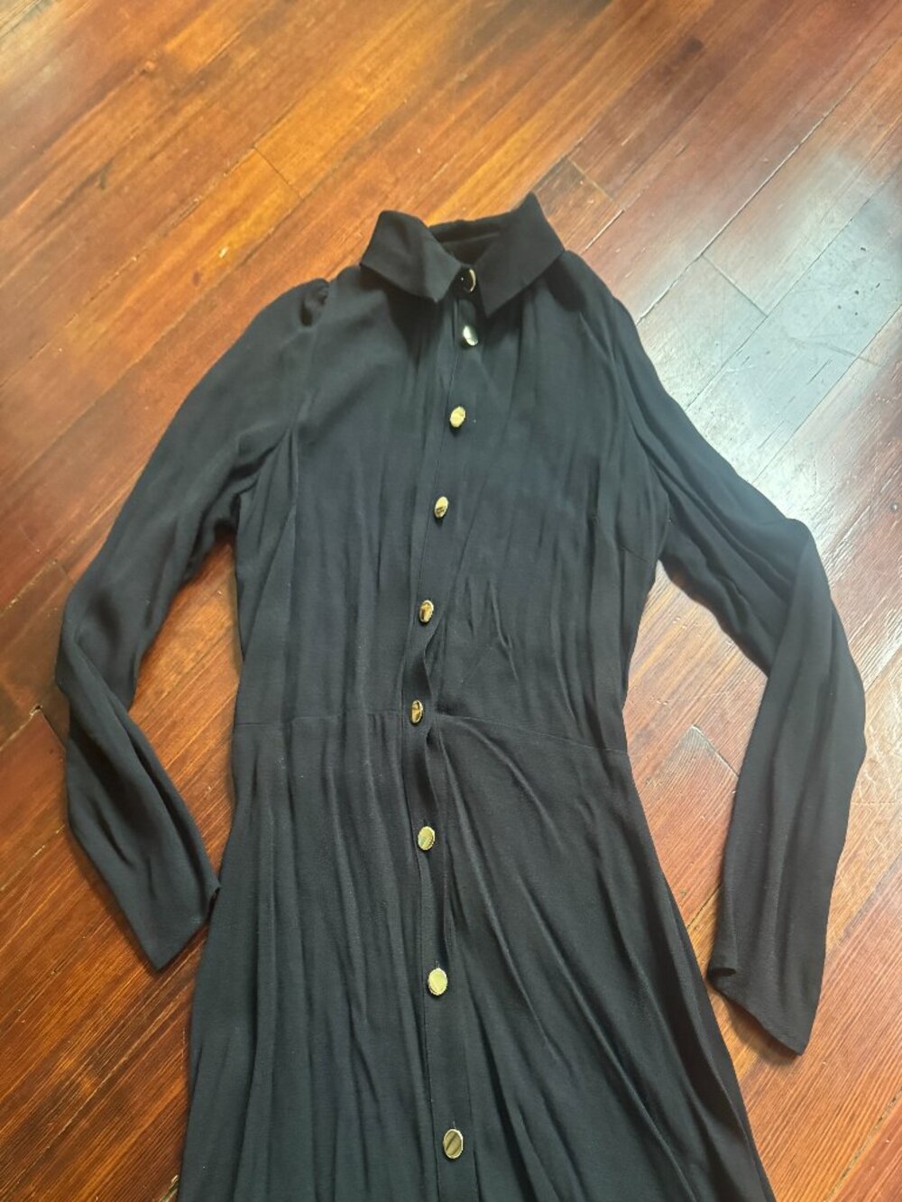 Black Reformation Hugh Dress With Gold Buttons, XS - Picture 4 of 6
